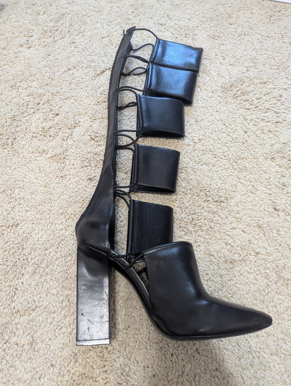 Alexander Wang Black Strappy Gladiator Knee-High Heeled Boots - Picture 10 of 14